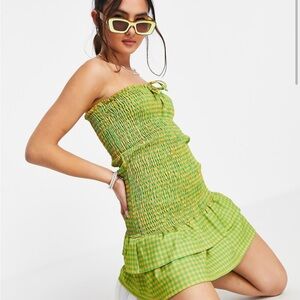 ASOS Green Mini Sundress with Smocked Ruffled Tiered Design